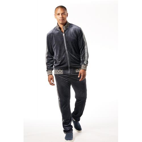 Stacy Adams Navy / Silver Cotton Velour Modern Fit Tracksuit Outfit 2610